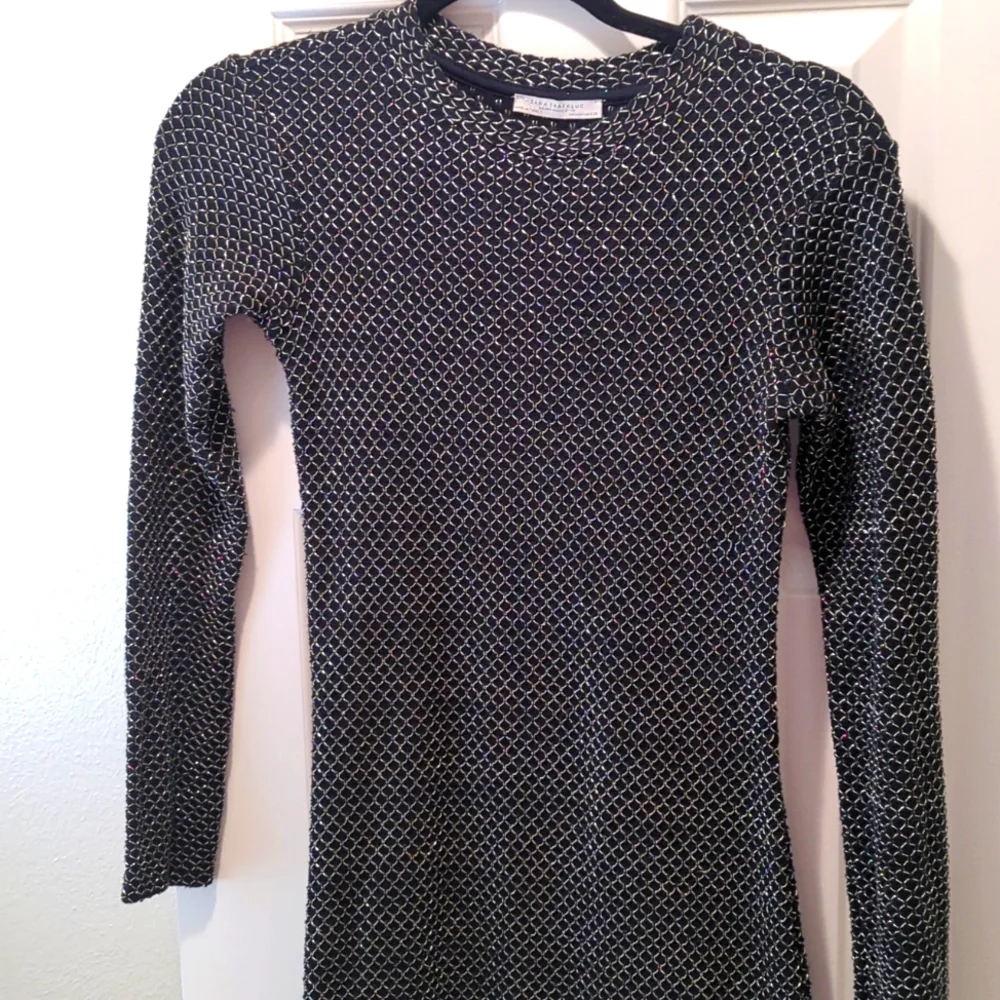 Zara Long black dress with metallic gold thread Size S - Picture 5 of 5